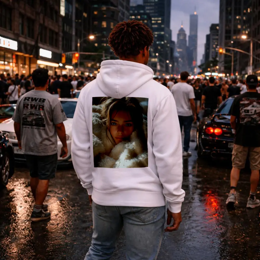 Young Woman Wrapped In Cozy White Blanket – Hoodies