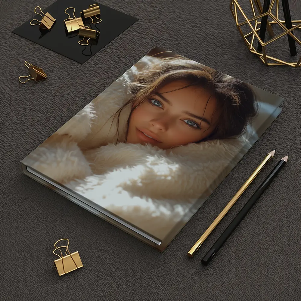 Young Woman Wrapped In Cozy White Blanket – Notebooks