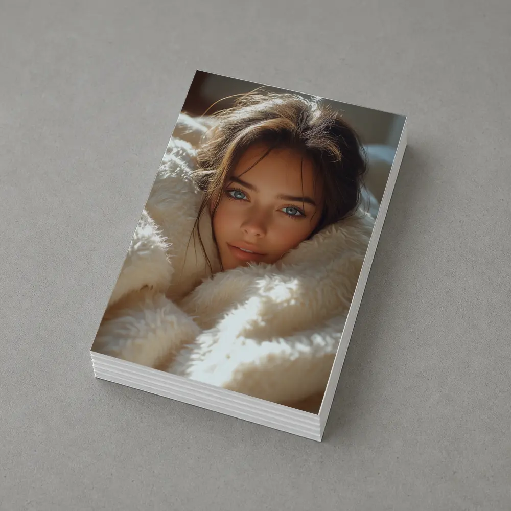 Young Woman Wrapped In Cozy White Blanket – Postcards