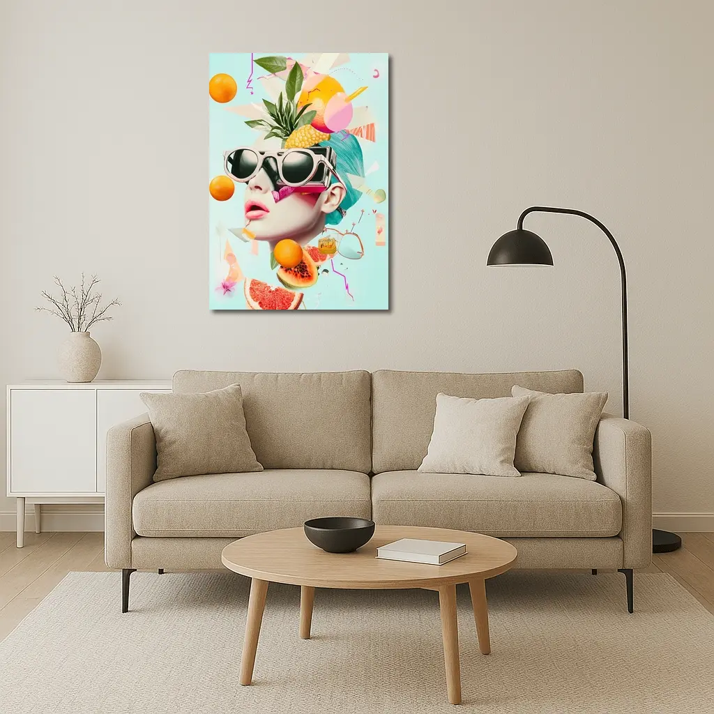 Pop Art Woman Sunglasses Tropical Fruits Collage – Wall Art