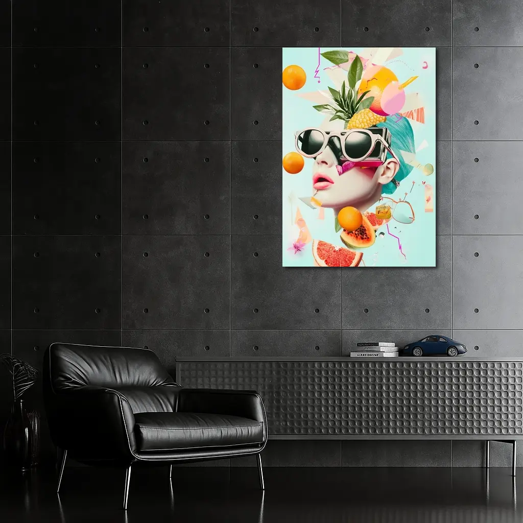 Pop Art Woman Sunglasses Tropical Fruits Collage – Wall Art