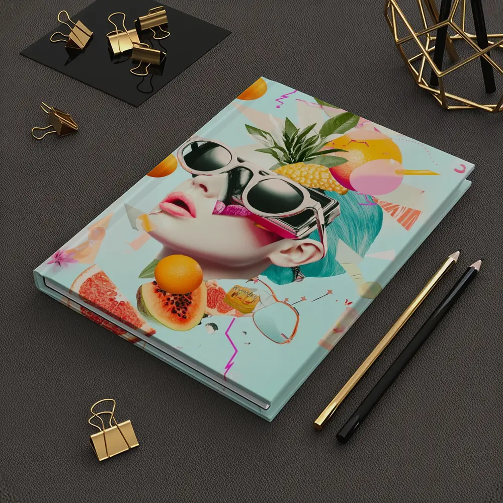 Pop Art Woman Sunglasses Tropical Fruits Collage – Notebooks