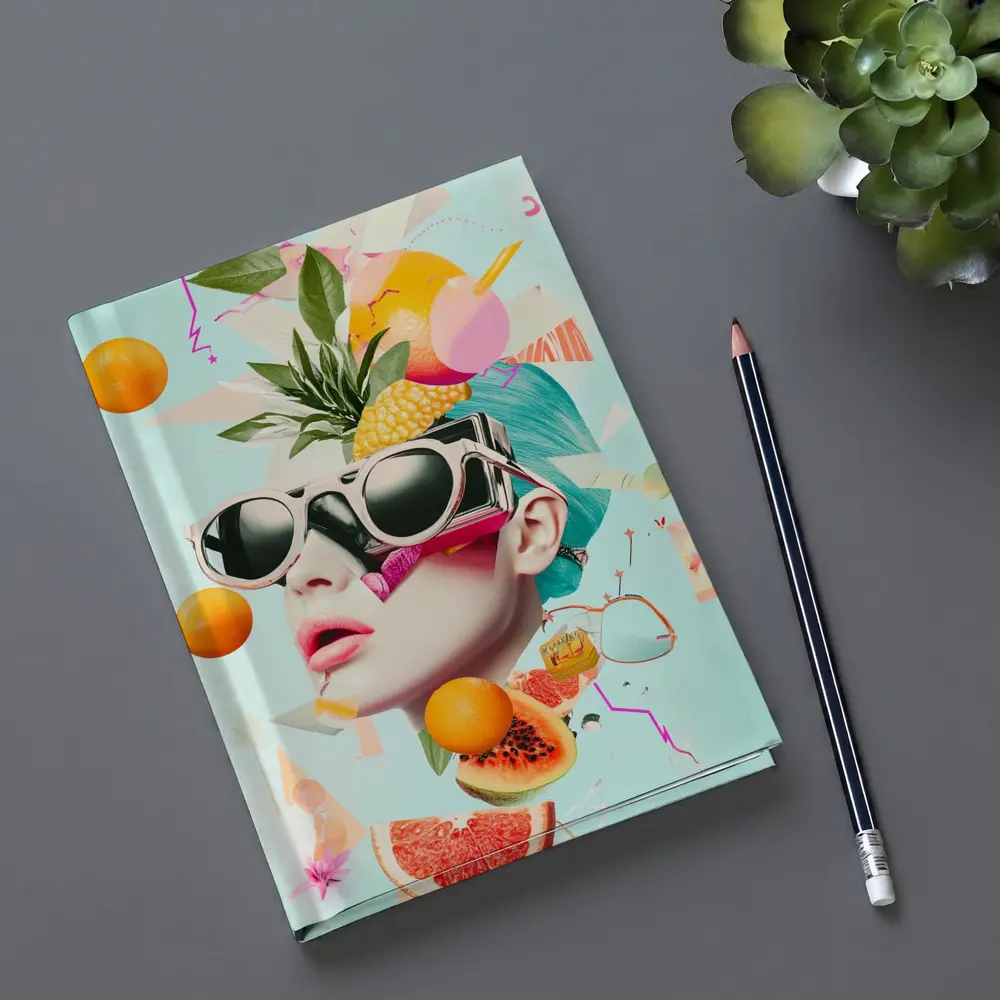Pop Art Woman Sunglasses Tropical Fruits Collage – Notebooks
