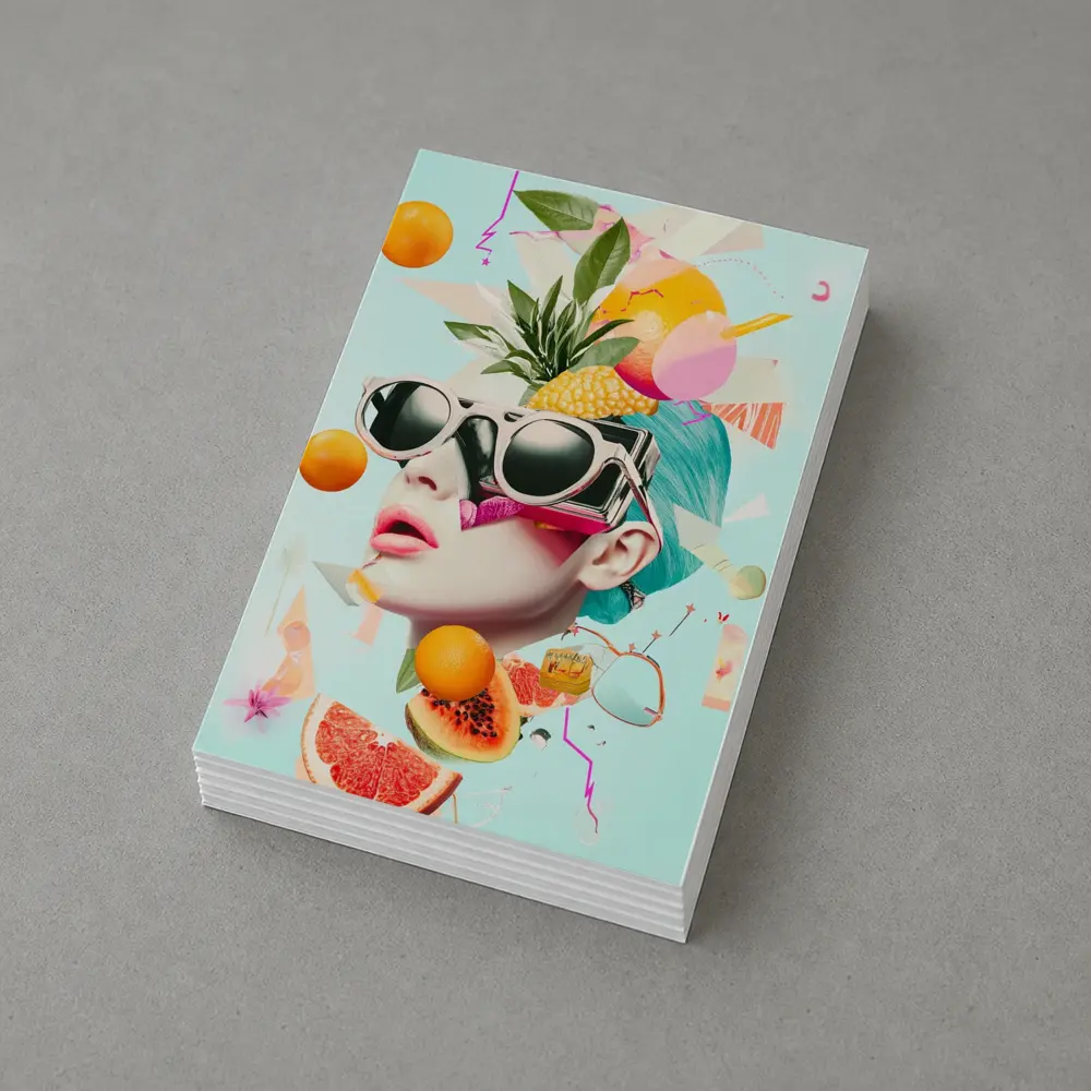Pop Art Woman Sunglasses Tropical Fruits Collage – Postcards