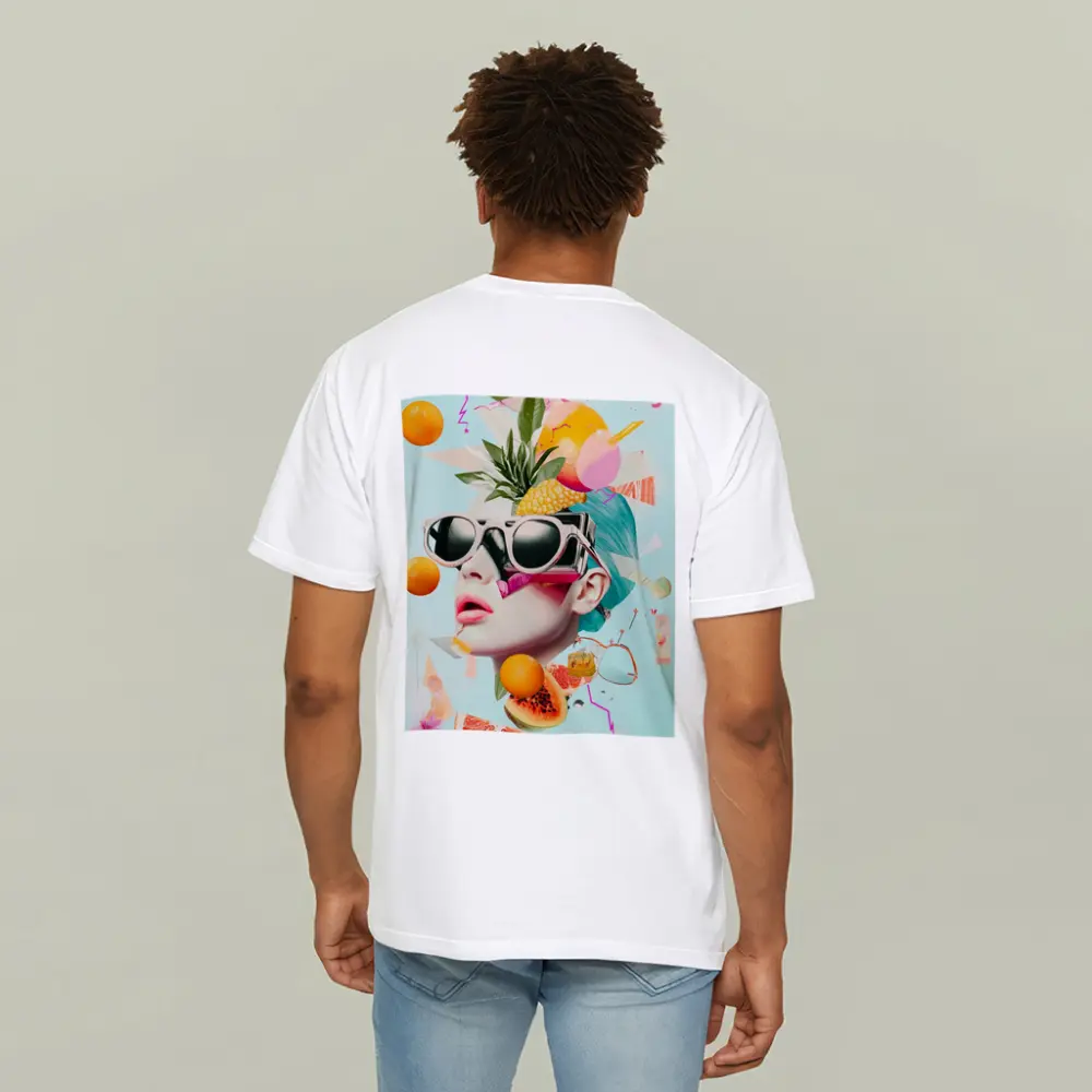 Pop Art Woman Sunglasses Tropical Fruits Collage – T-Shirts