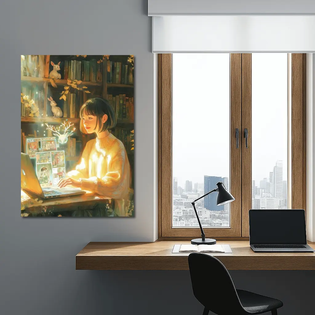 Anime Girl Reading Books Magical Forest – Wall Art