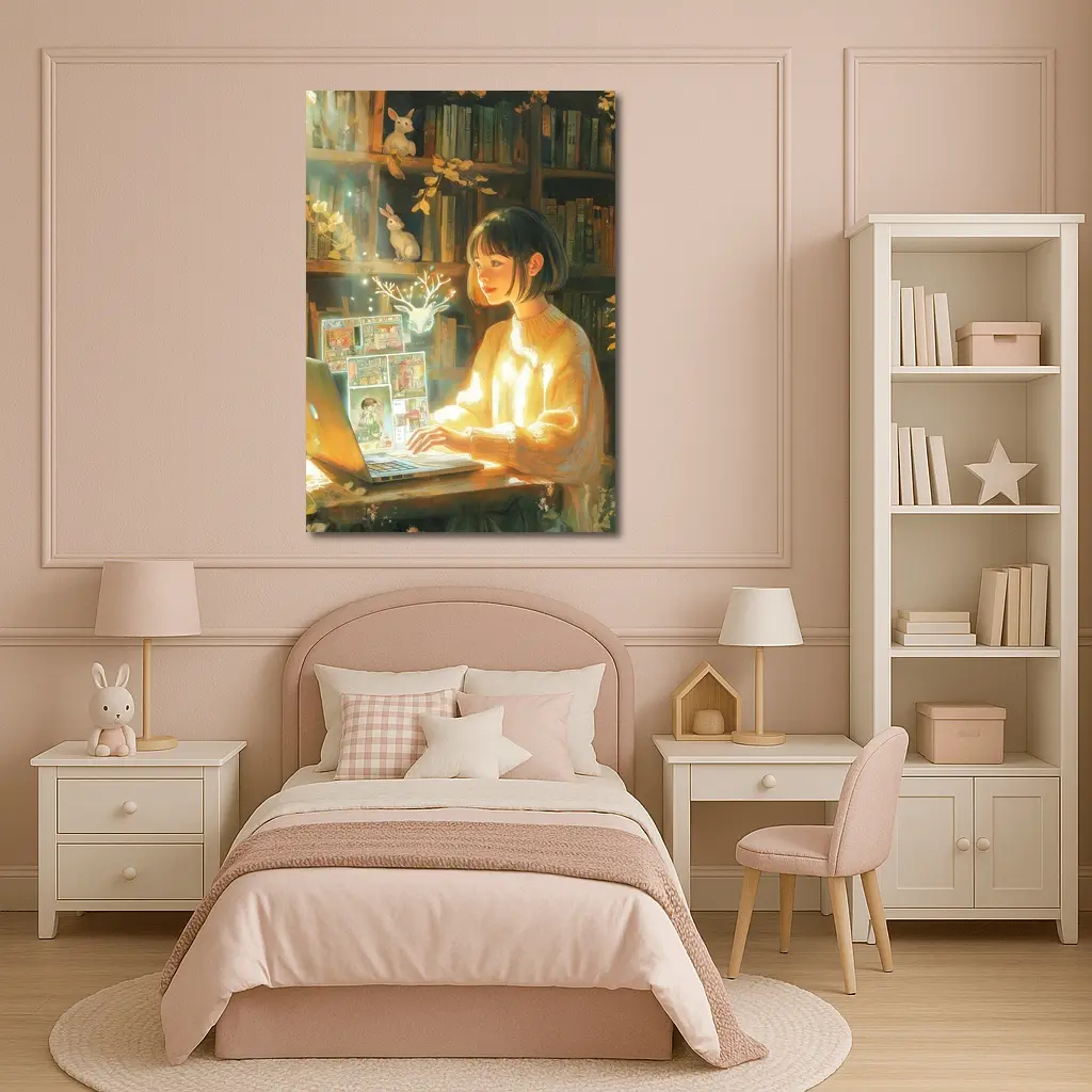 Anime Girl Reading Books Magical Forest – Wall Art