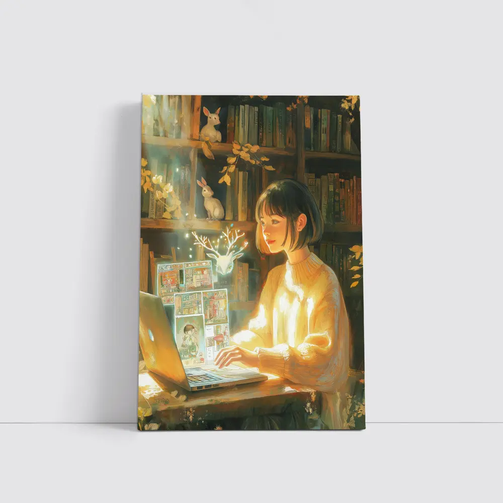 Anime Girl Reading Books Magical Forest – Wall Art