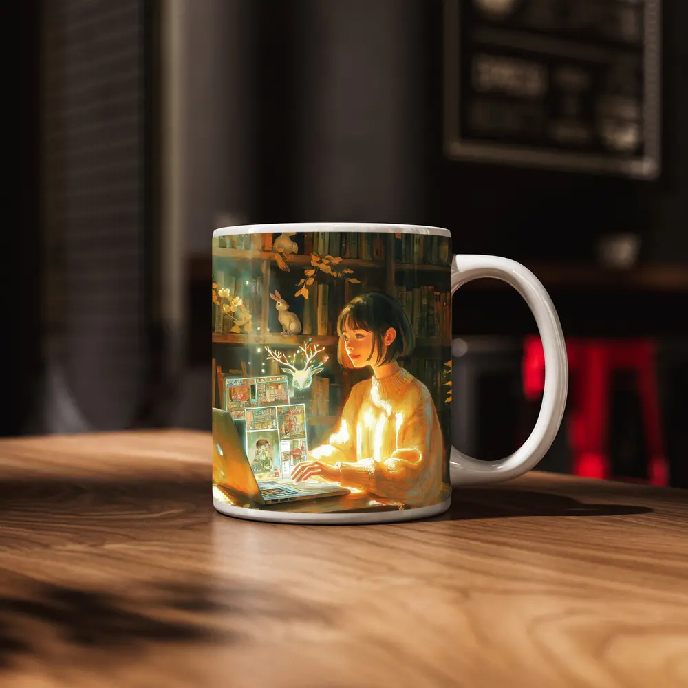 Anime Girl Reading Books Magical Forest – Mugs