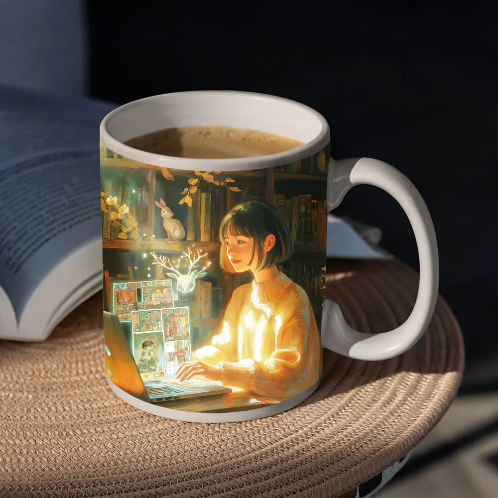 Anime Girl Reading Books Magical Forest – Mugs
