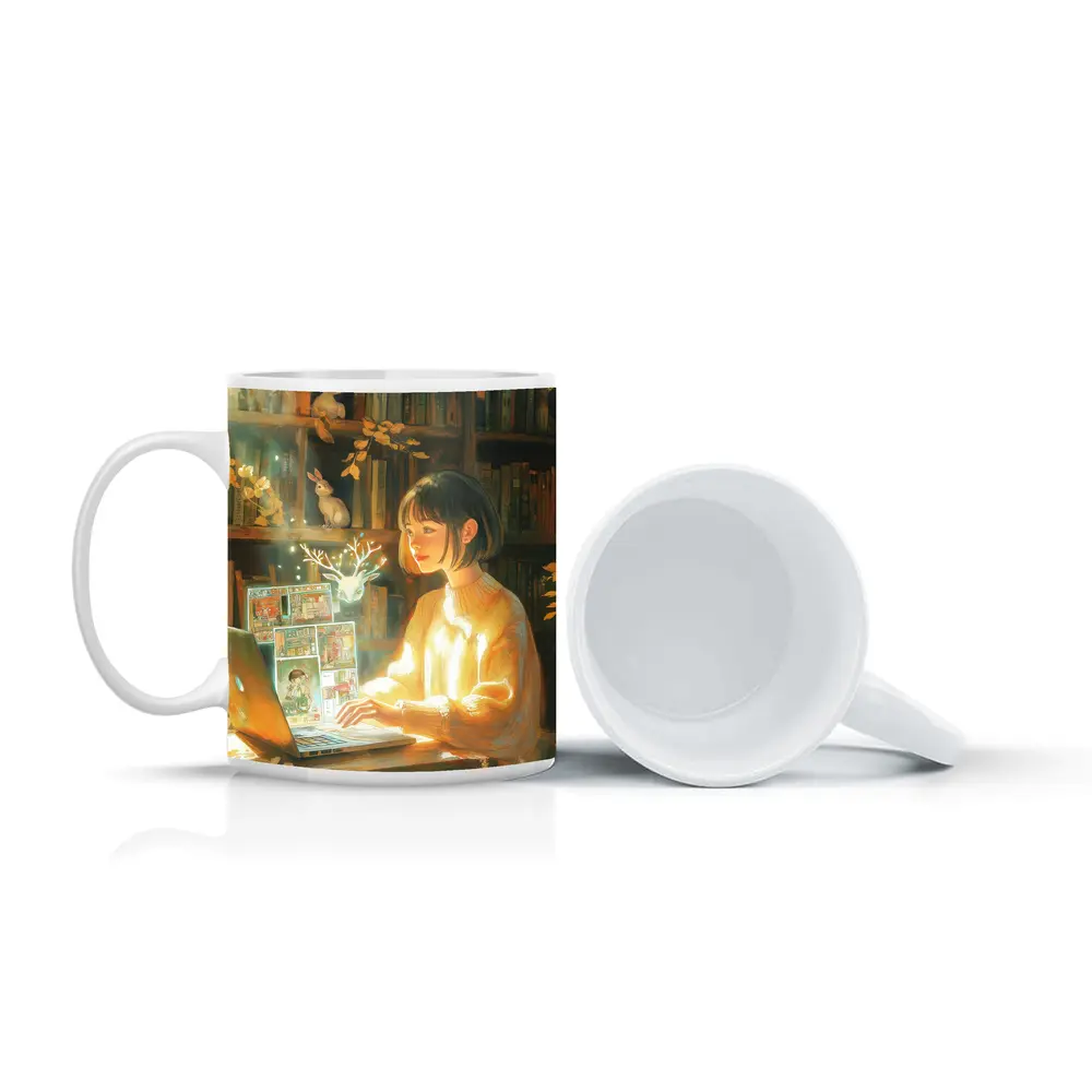 Anime Girl Reading Books Magical Forest – Mugs