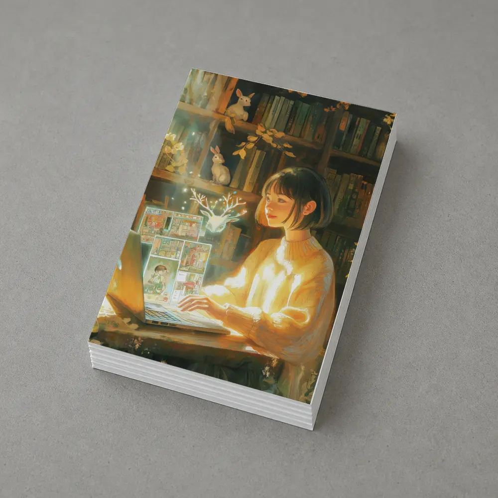 Anime Girl Reading Books Magical Forest – Postcards