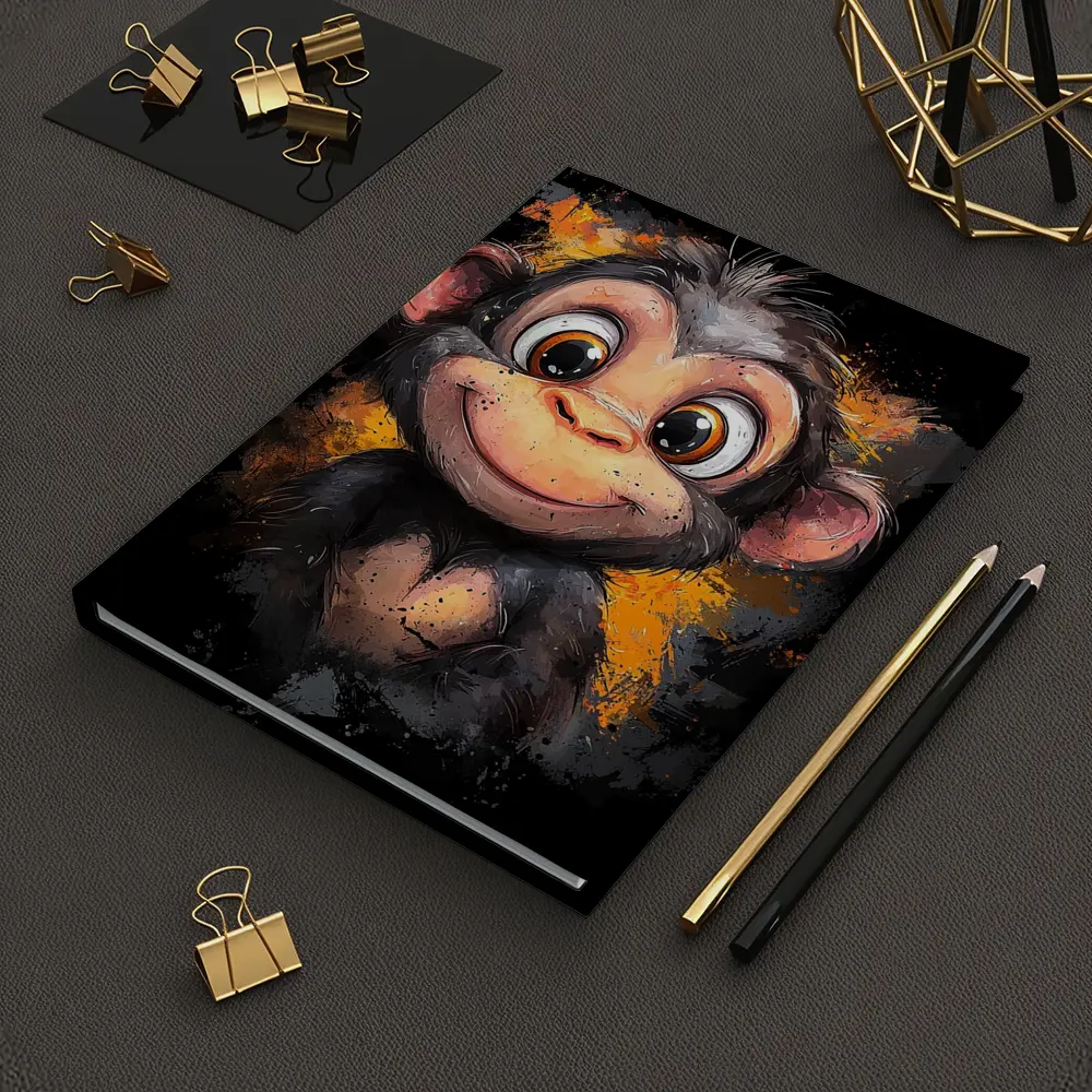 Cute Baby Monkey Cartoon Orange Splash Art – Notebooks