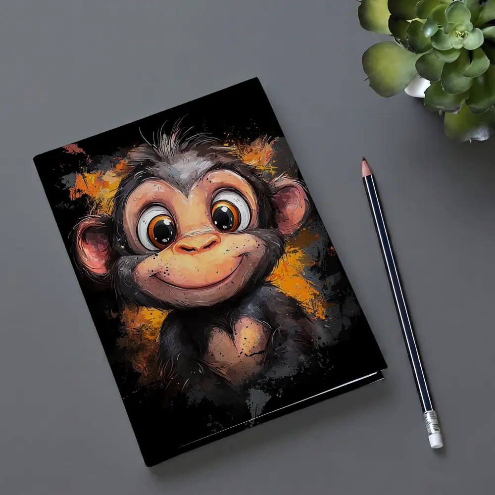 Cute Baby Monkey Cartoon Orange Splash Art – Notebooks