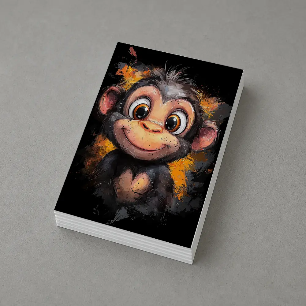 Cute Baby Monkey Cartoon Orange Splash Art – Postcards