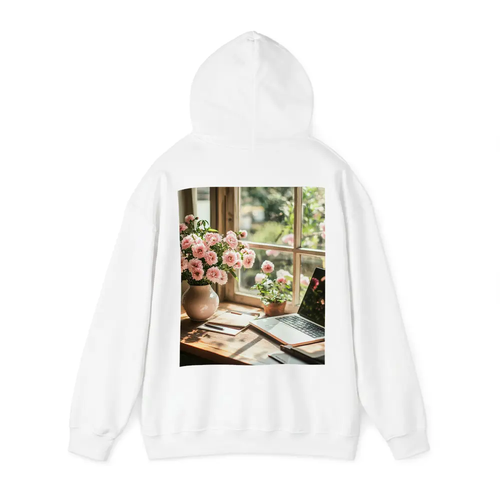 Pink Flowers Desk Window Cozy Home Office – Hoodies