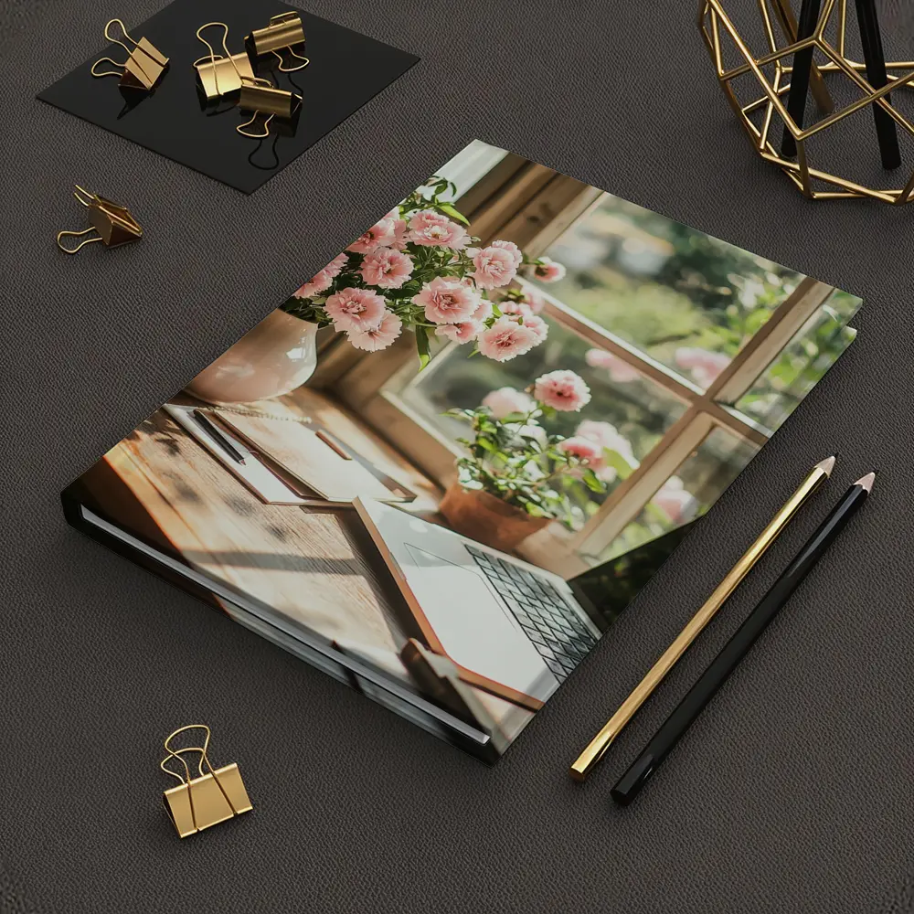 Pink Flowers Desk Window Cozy Home Office – Notebooks