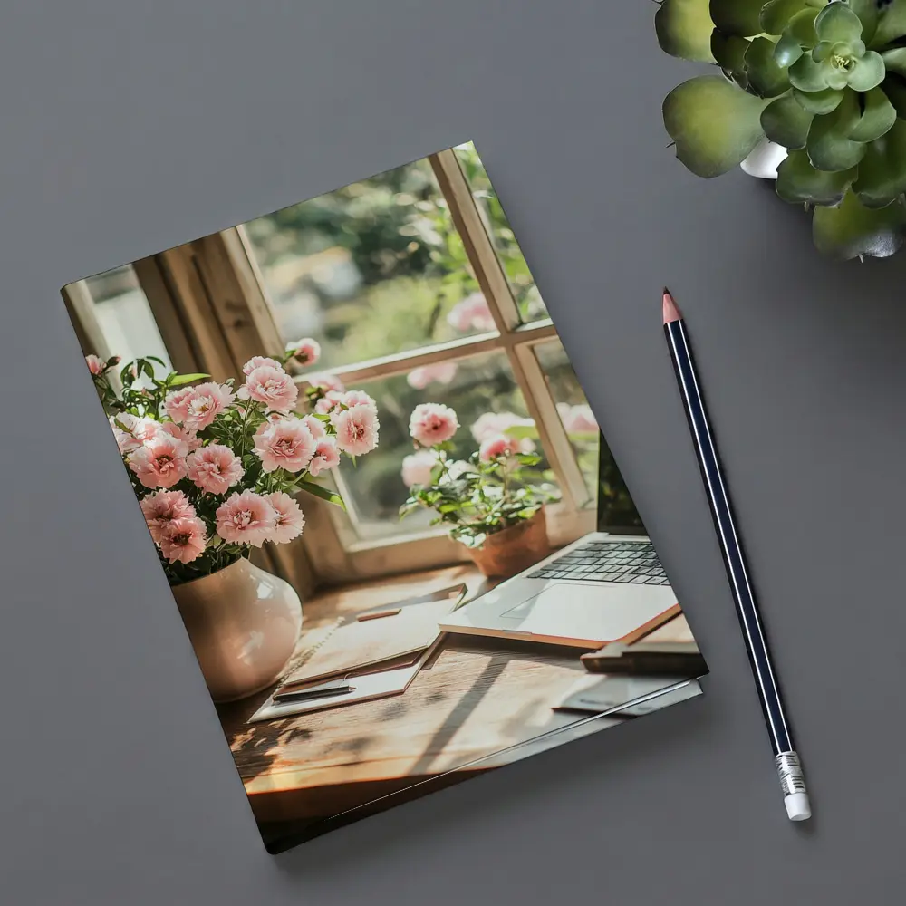 Pink Flowers Desk Window Cozy Home Office – Notebooks