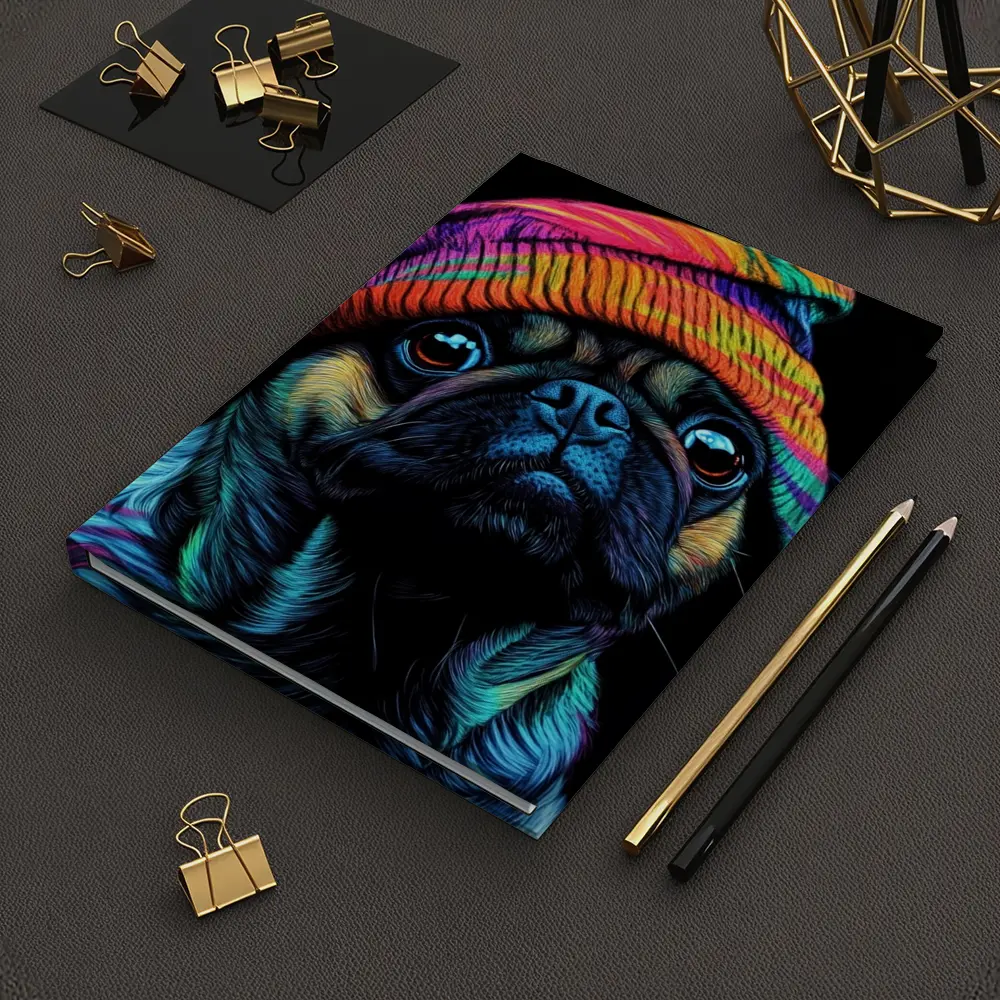 Colorful Pug Dog Wearing Rainbow Beanie Hat – Notebooks