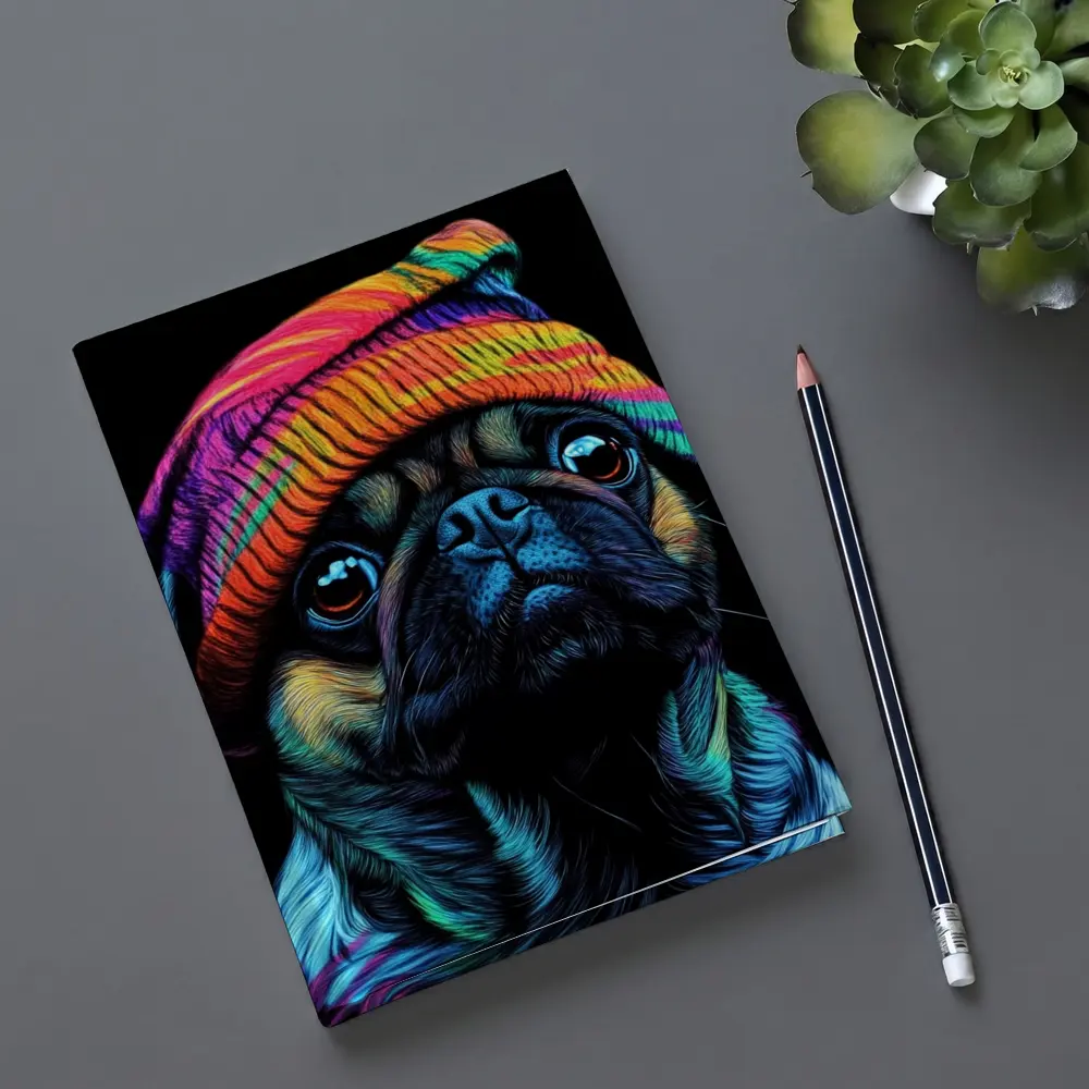 Colorful Pug Dog Wearing Rainbow Beanie Hat – Notebooks