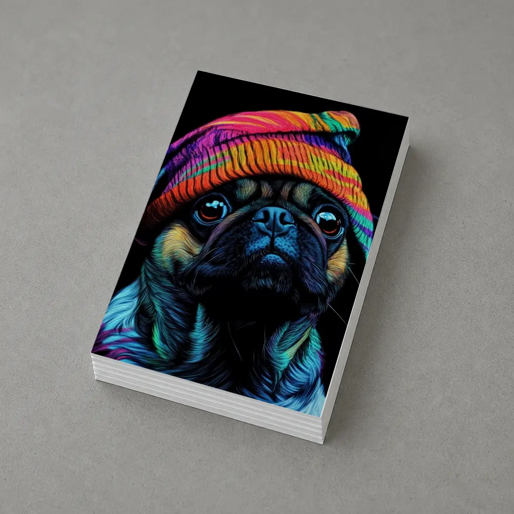Colorful Pug Dog Wearing Rainbow Beanie Hat – Postcards