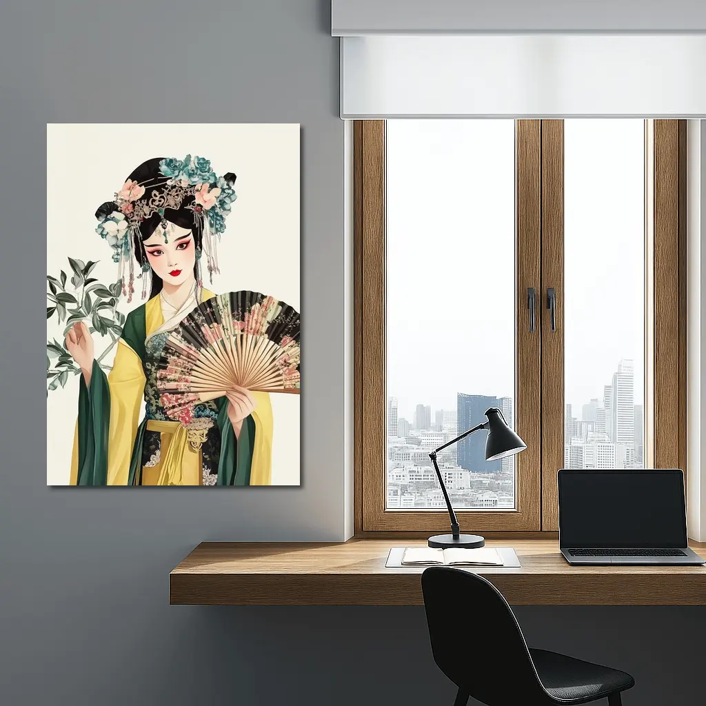 Chinese Opera Performer With Fan Illustration – Wall Art