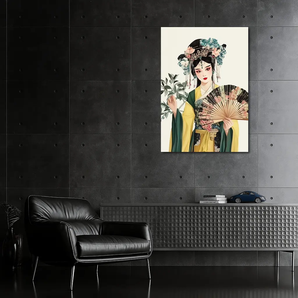 Chinese Opera Performer With Fan Illustration – Wall Art