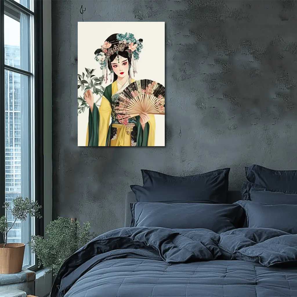 Chinese Opera Performer With Fan Illustration – Wall Art