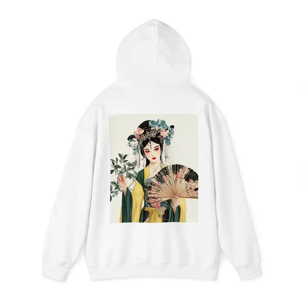Chinese Opera Performer With Fan Illustration – Hoodies