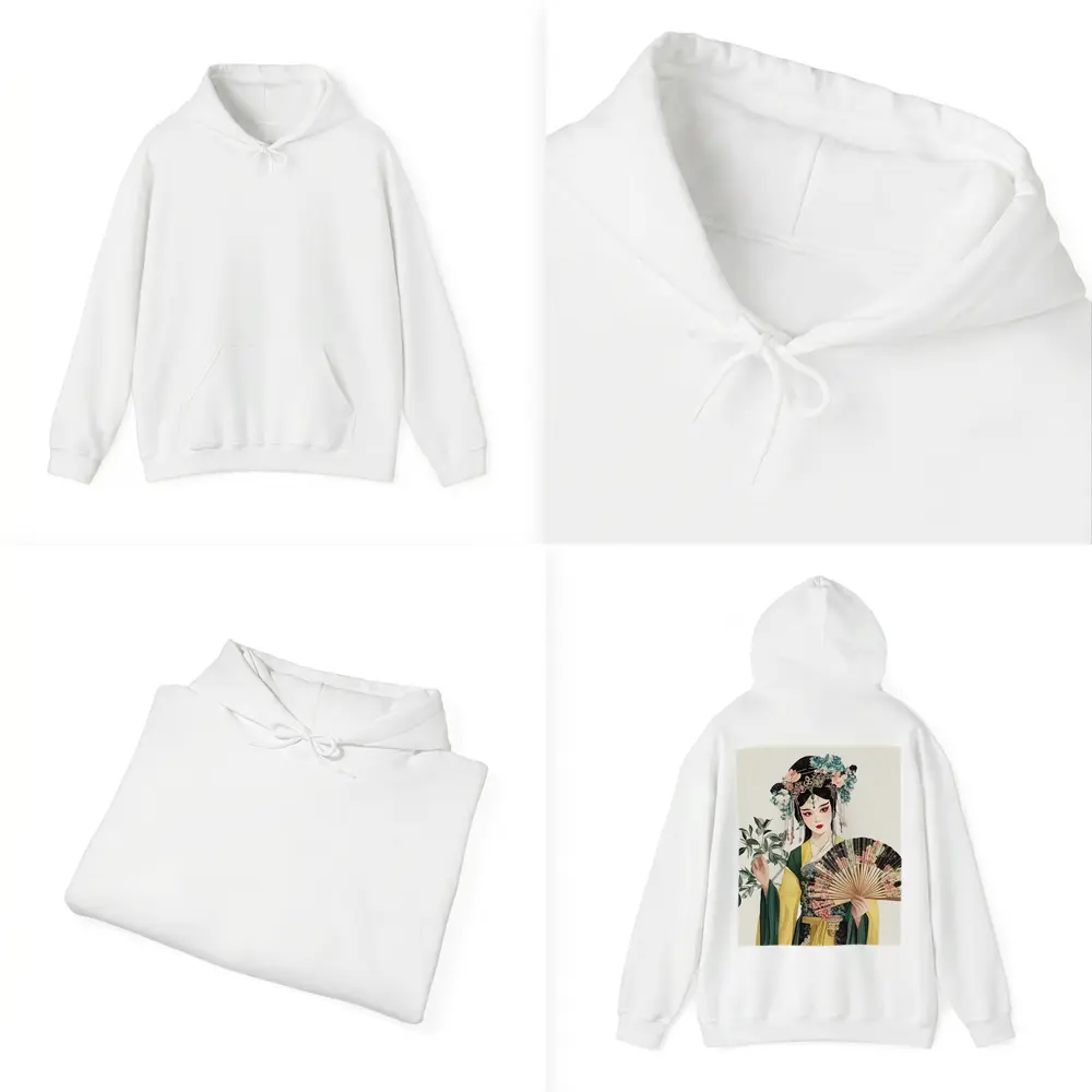 Chinese Opera Performer With Fan Illustration – Hoodies
