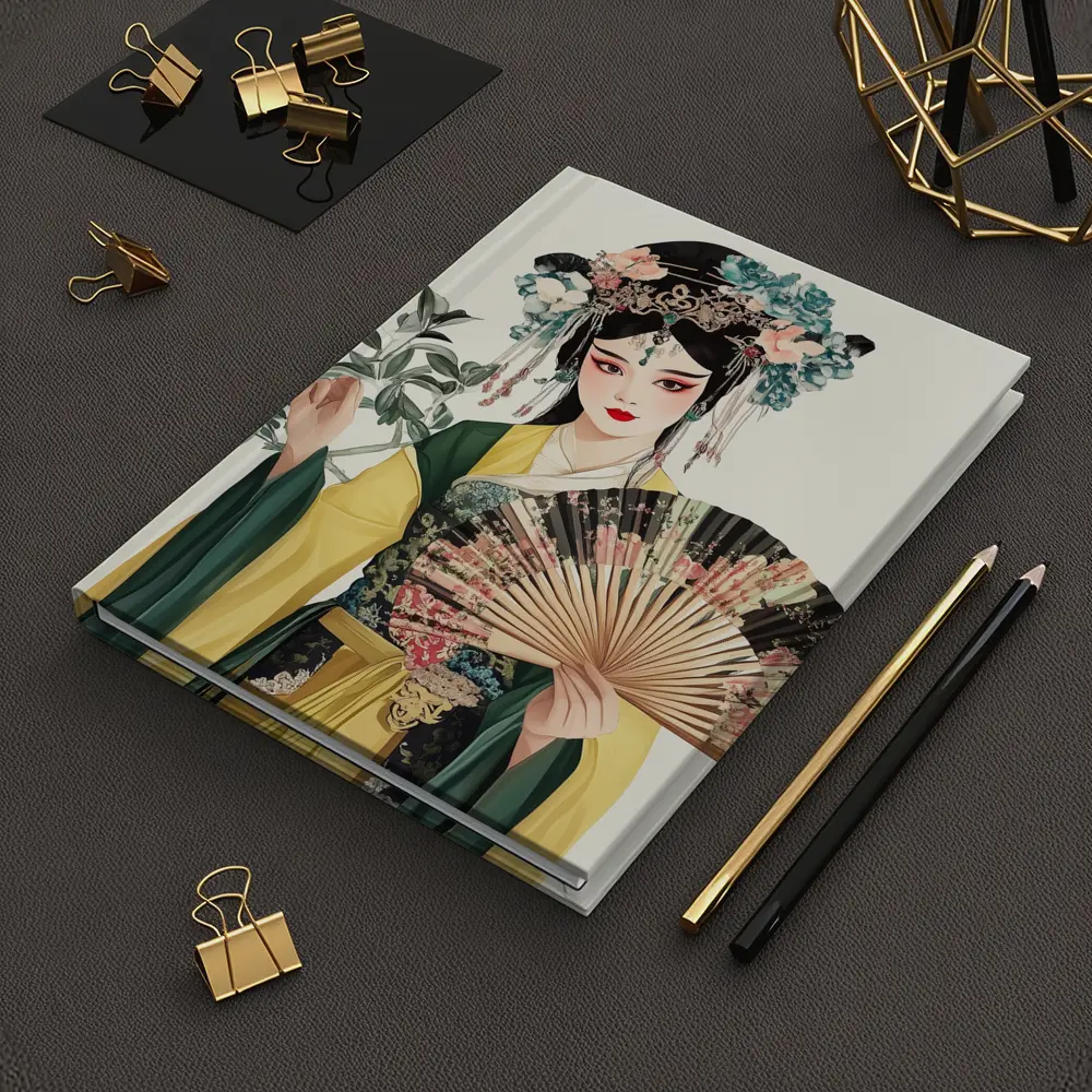 Chinese Opera Performer With Fan Illustration – Notebooks