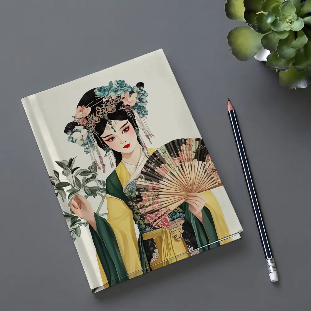 Chinese Opera Performer With Fan Illustration – Notebooks