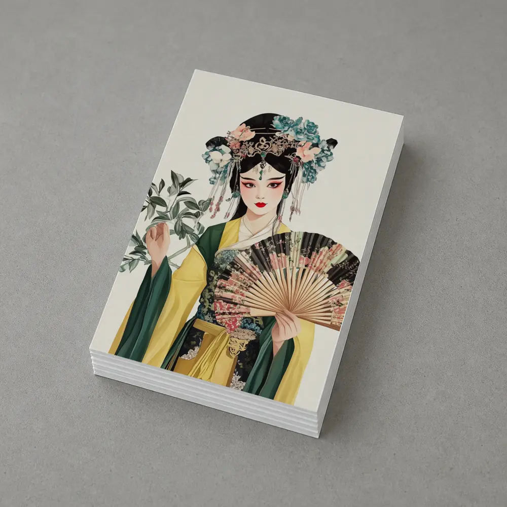 Chinese Opera Performer With Fan Illustration – Postcards