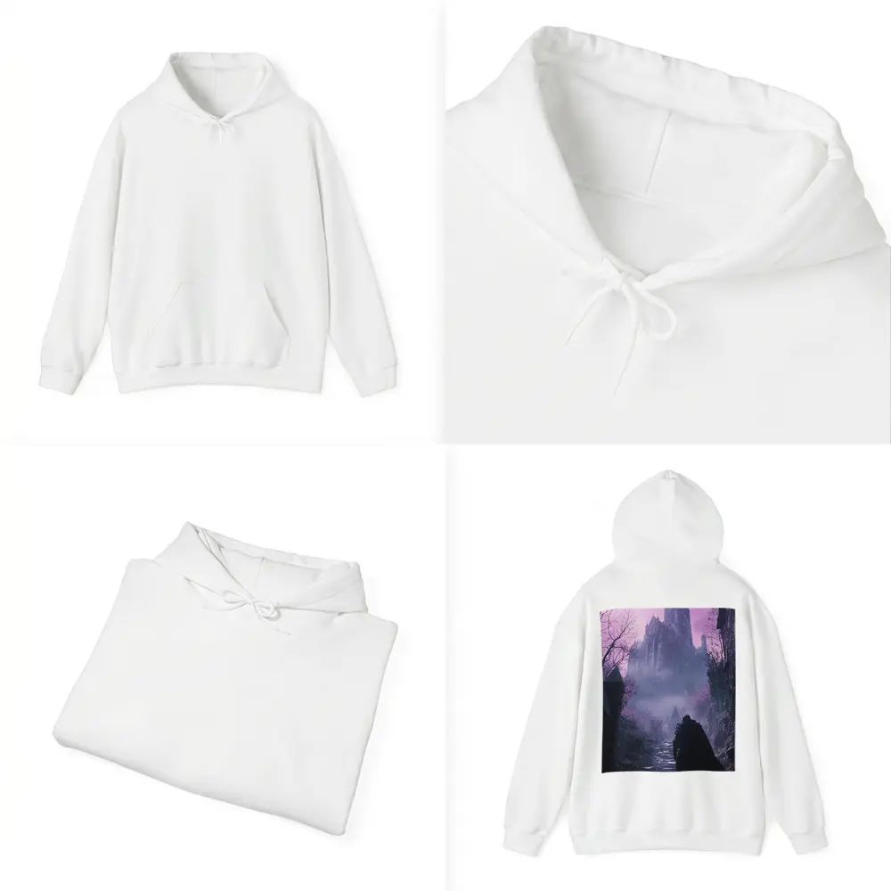 Dark Knight Approaching Gothic Castle Purple Mist – Hoodies