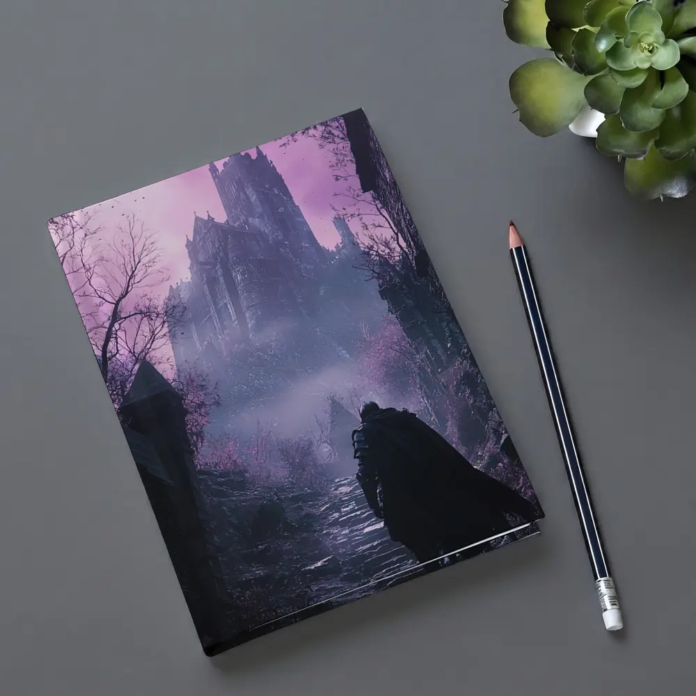 Dark Knight Approaching Gothic Castle Purple Mist – Notebooks