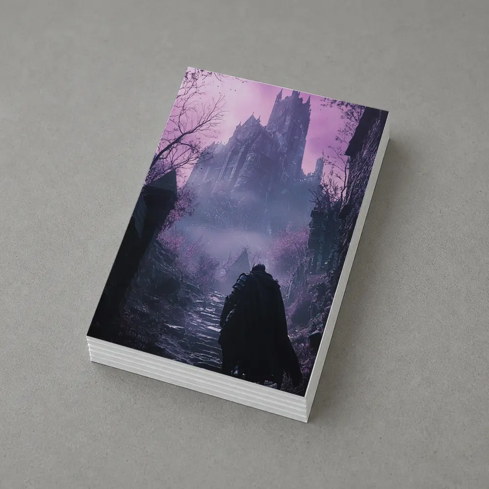 Dark Knight Approaching Gothic Castle Purple Mist – Postcards