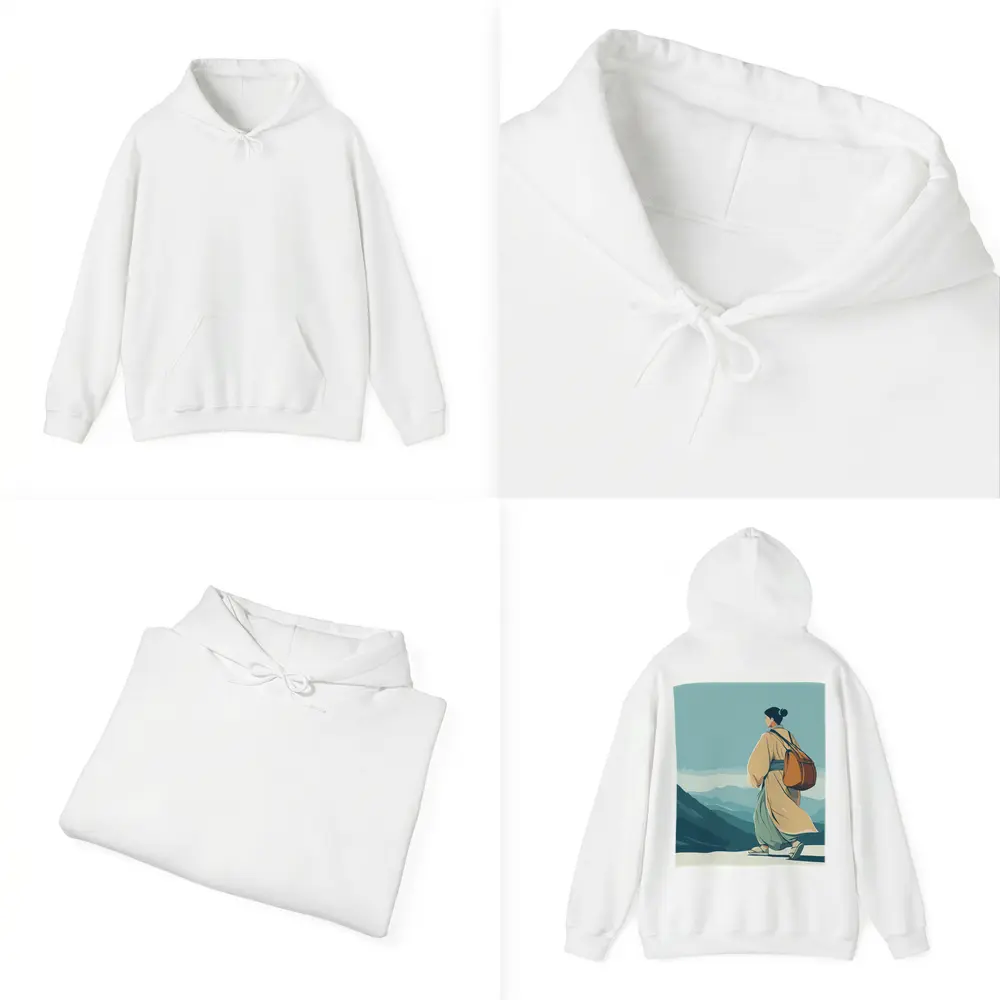 Japanese Woman Robes Walking Mountain Landscape – Hoodies