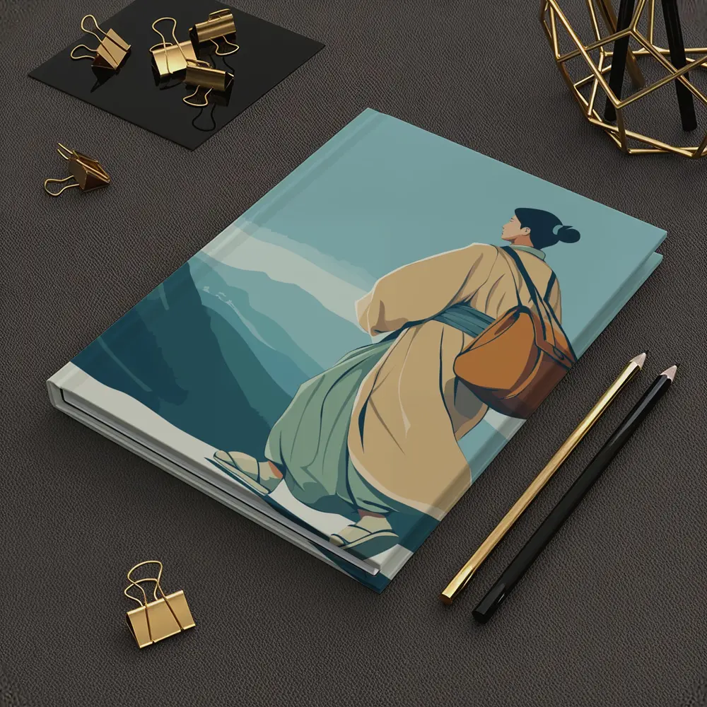 Japanese Woman Robes Walking Mountain Landscape – Notebooks