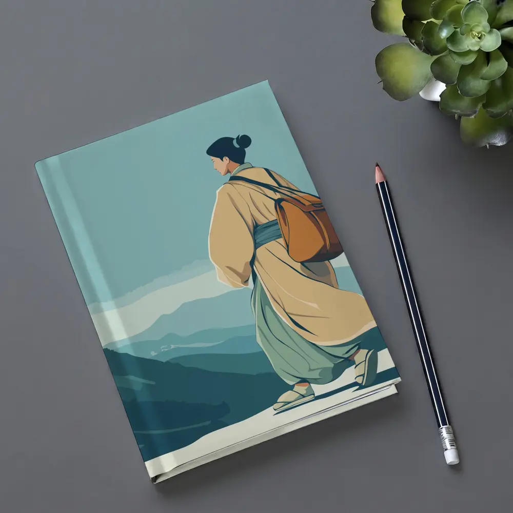 Japanese Woman Robes Walking Mountain Landscape – Notebooks