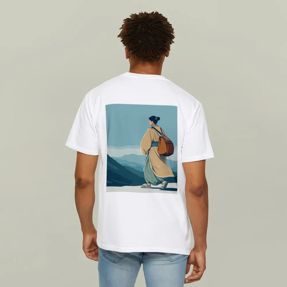 Japanese Woman Robes Walking Mountain Landscape – T-Shirts