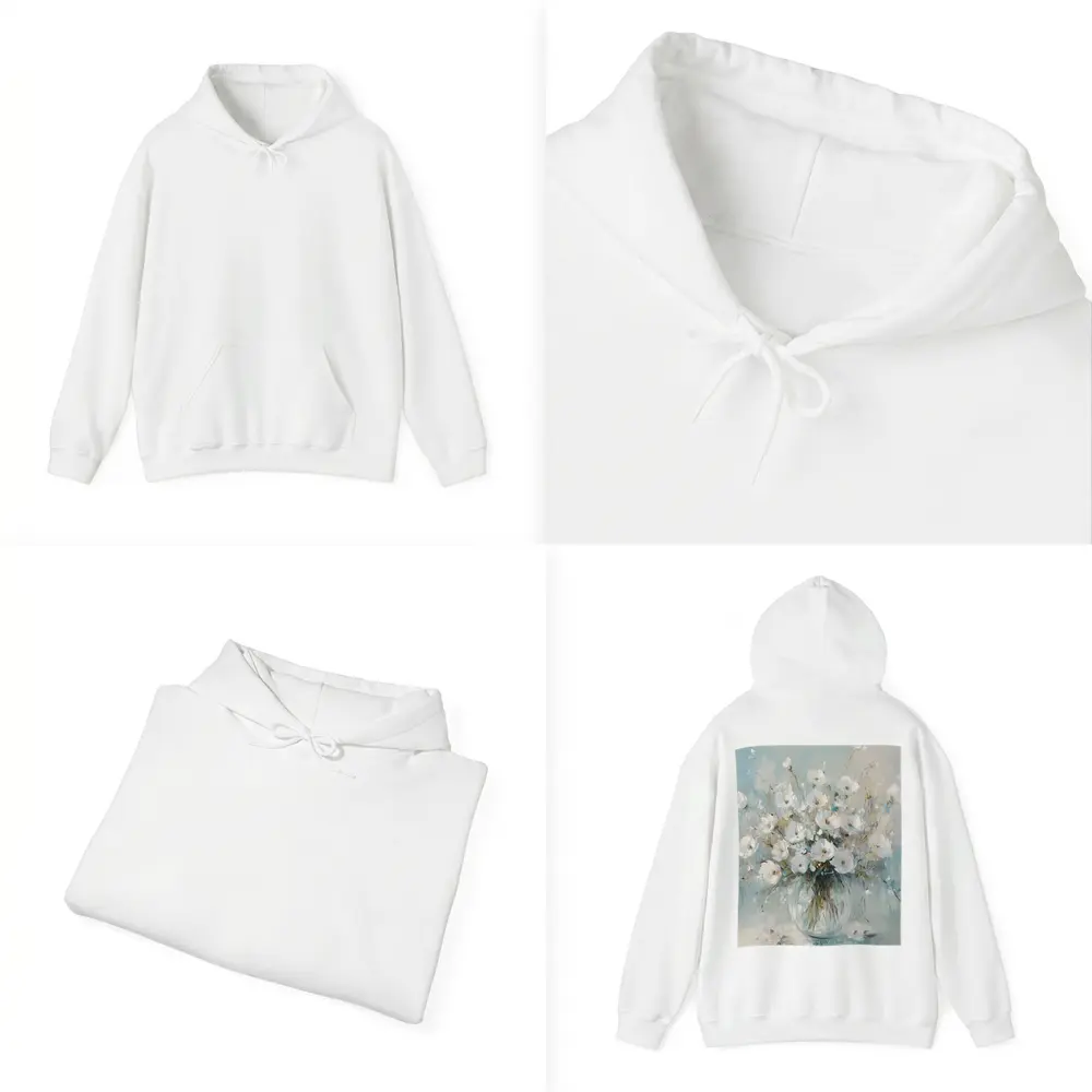 White Flowers Glass Vase Oil Painting – Hoodies