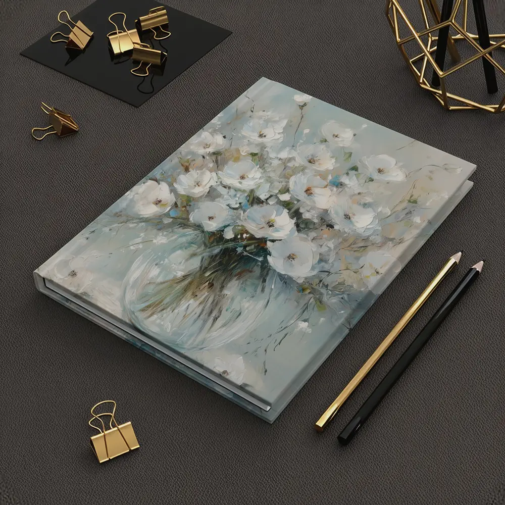 White Flowers Glass Vase Oil Painting – Notebooks