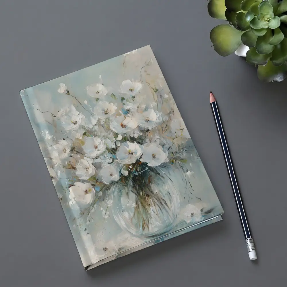 White Flowers Glass Vase Oil Painting – Notebooks