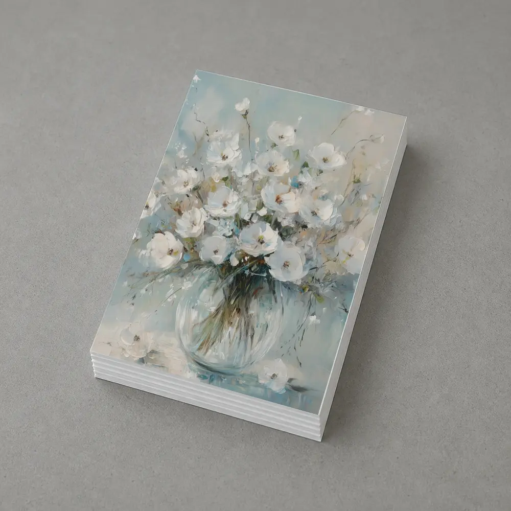 White Flowers Glass Vase Oil Painting – Postcards