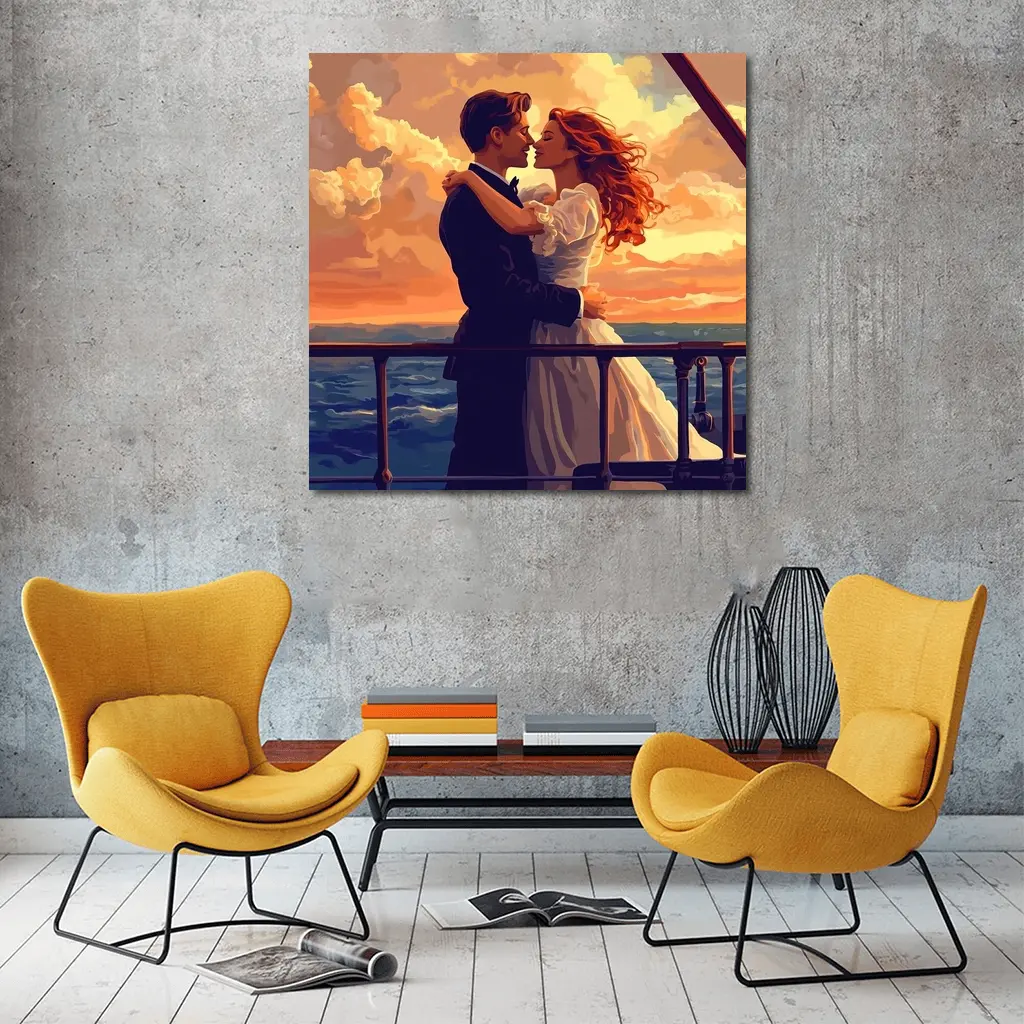 Romantic Couple Embracing at Ocean Sunset – Wall Art