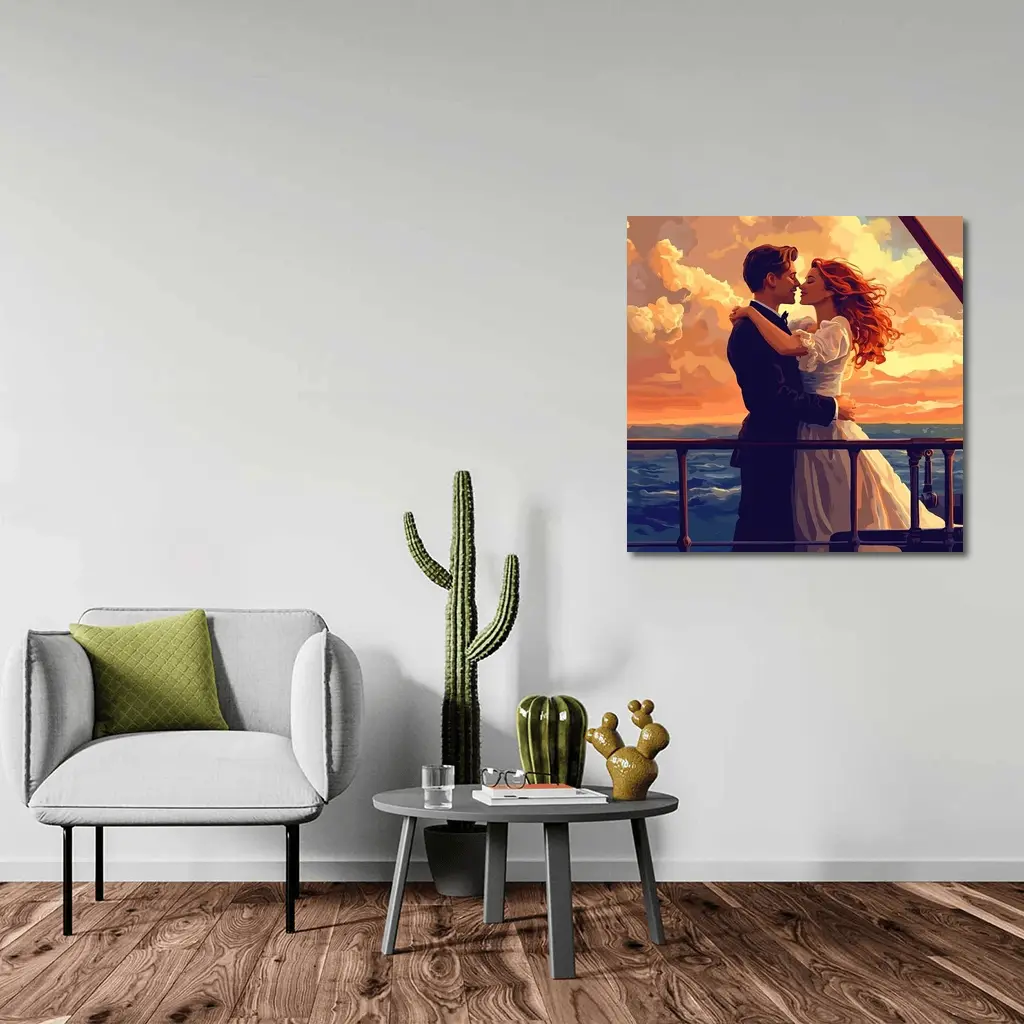 Romantic Couple Embracing at Ocean Sunset – Wall Art