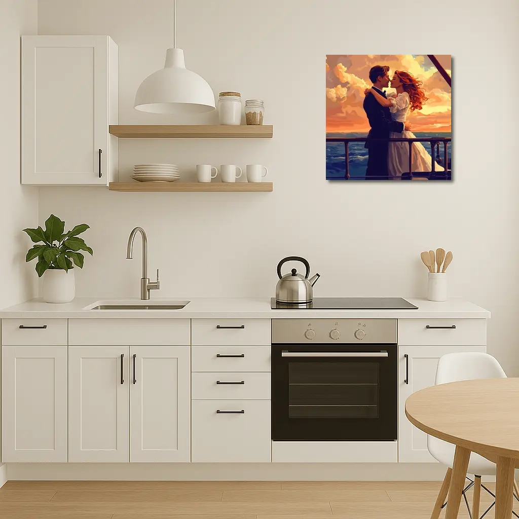 Romantic Couple Embracing at Ocean Sunset – Wall Art