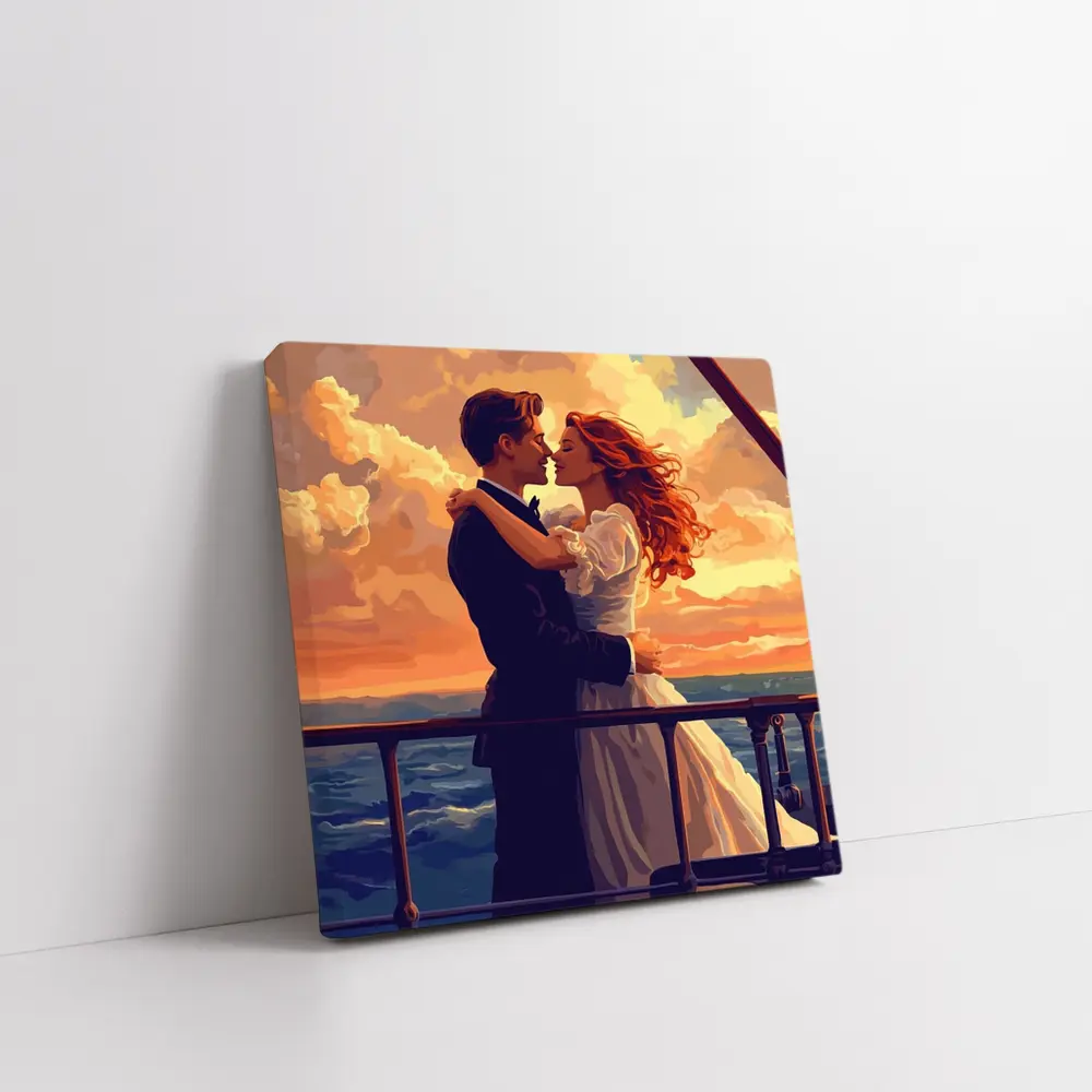 Romantic Couple Embracing at Ocean Sunset – Wall Art