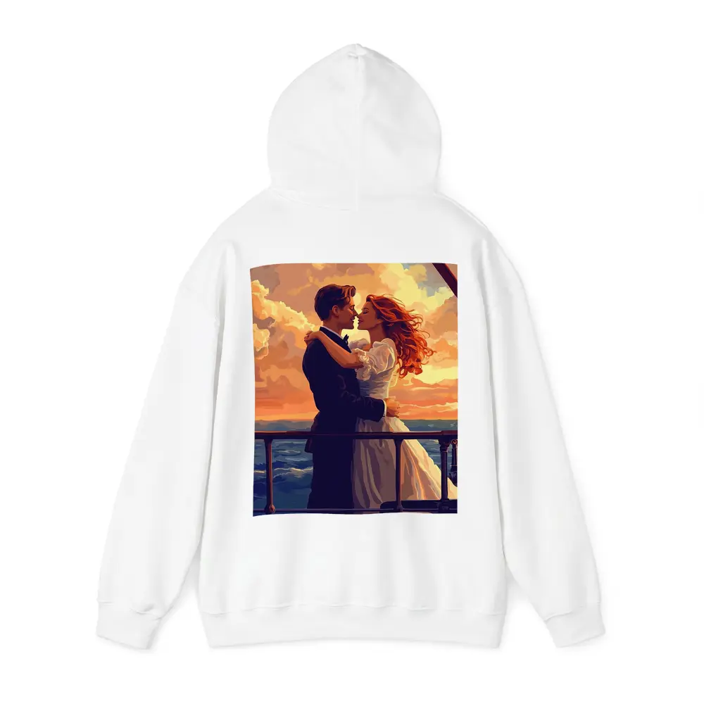Romantic Couple Embracing at Ocean Sunset – Hoodies