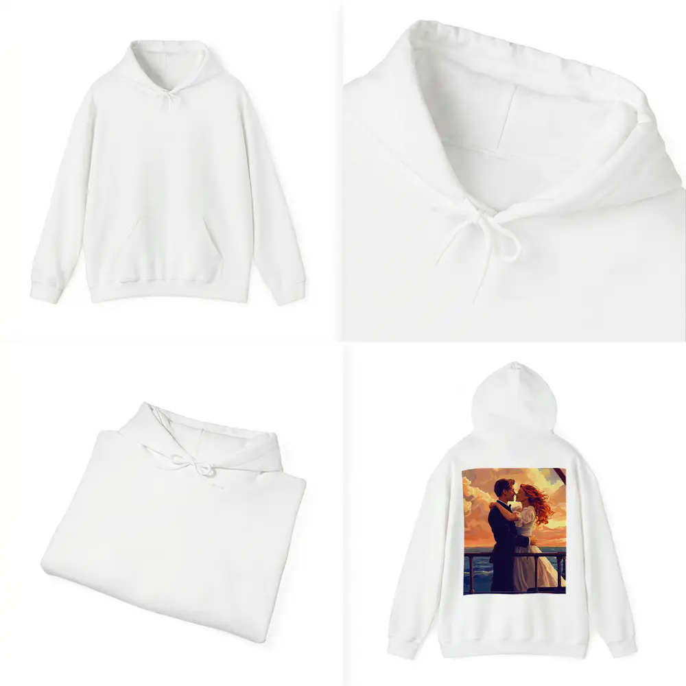 Romantic Couple Embracing at Ocean Sunset – Hoodies